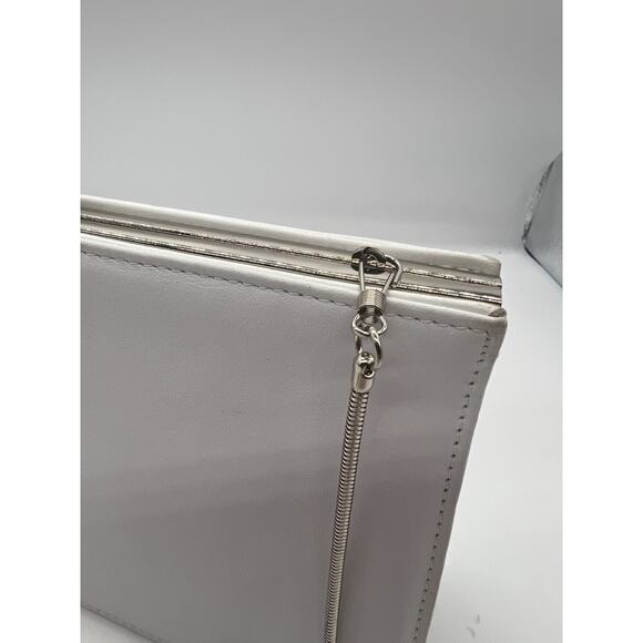 Giani Bernini White Leather Silver Chain Strap Evening Clutch Wedding Purse - Picture 5 of 11